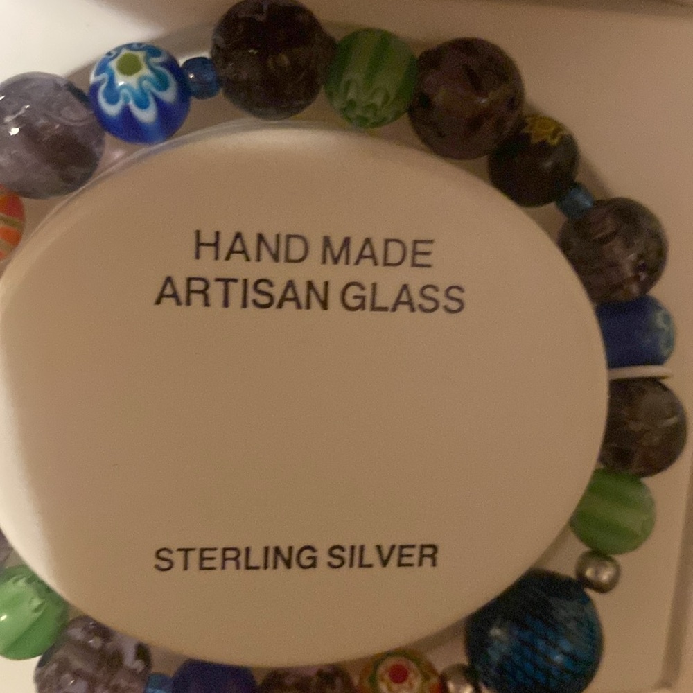 Sterling silver handmadee artisan glass stretch bracelet (WW) - Picture 3 of 4